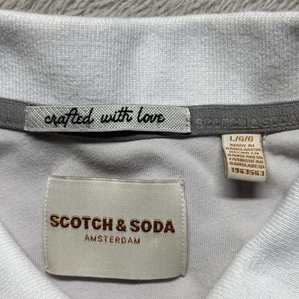 Scotch & Soda Jacquard Polo Shirt Mens L White Textured Pique Cotton Blend - Picture 3 of 7